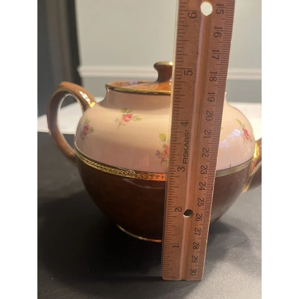 Vtg Sadler Teapot Roses Brown Pink & Gold Staffordshire England